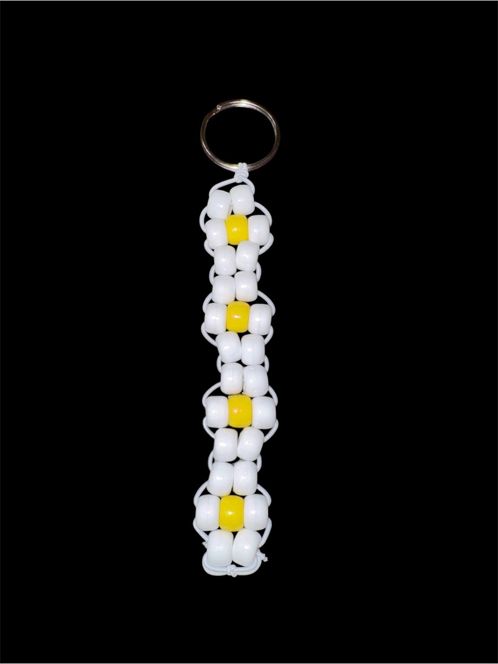 Handmade White and Yellow Daisy Beaded Keychain